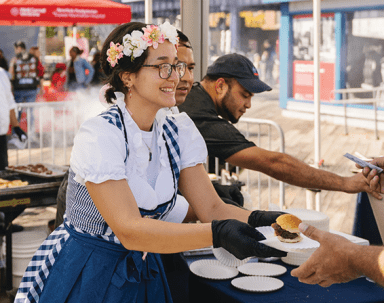 a women serving food